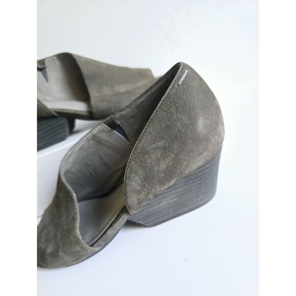 Eileen Fisher D'Orsay Peep Open Toe Gray Leather Wedge Heel Sandals Shoes 8.5 - Picture 2 of 14